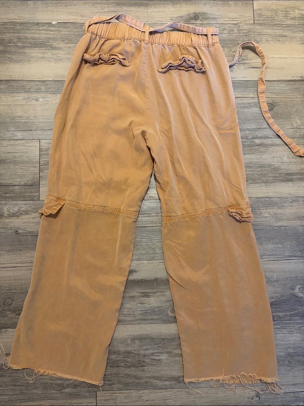 Forever 21 Washed Tan Wide-Leg Utility Pants with Drawstring - Picture 3 of 3